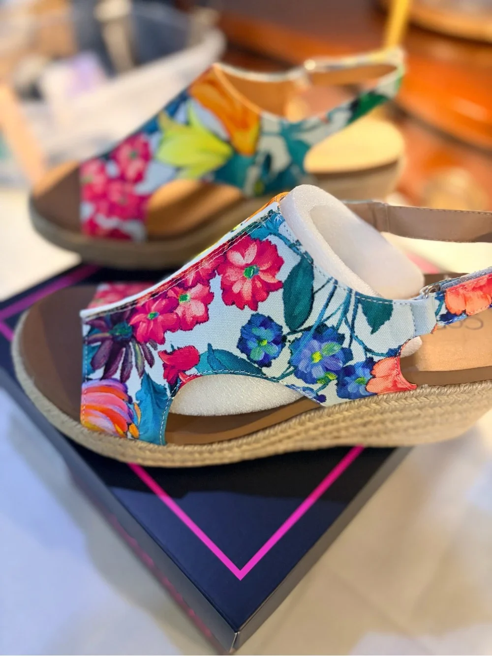 Corkys Tropical Floral Peep-Toe Espadrille Wedges